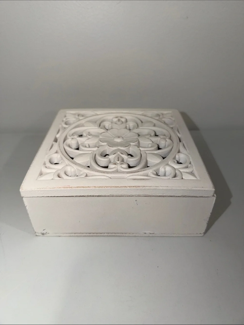 Dollar Tree Shabby Chic Wooden DIY Carved Floral Boxes x 2